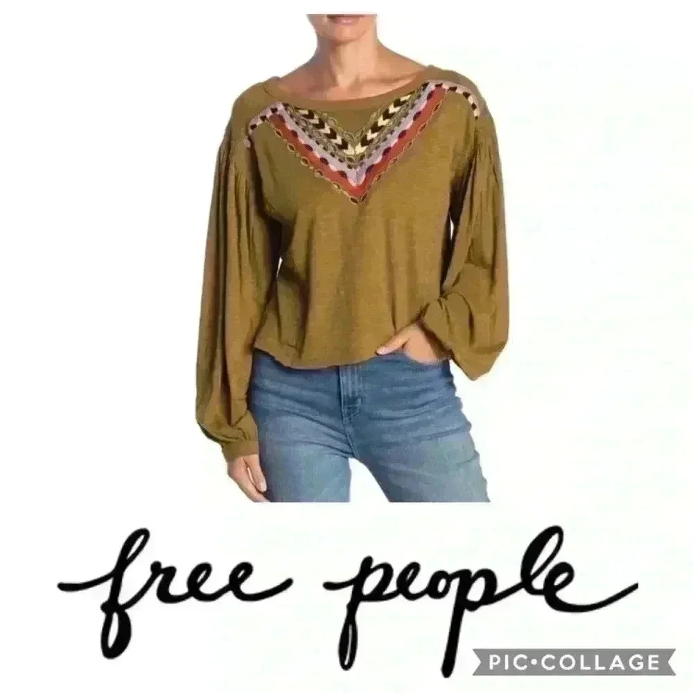 NWT Free People Hand Me Down embroidered top women S